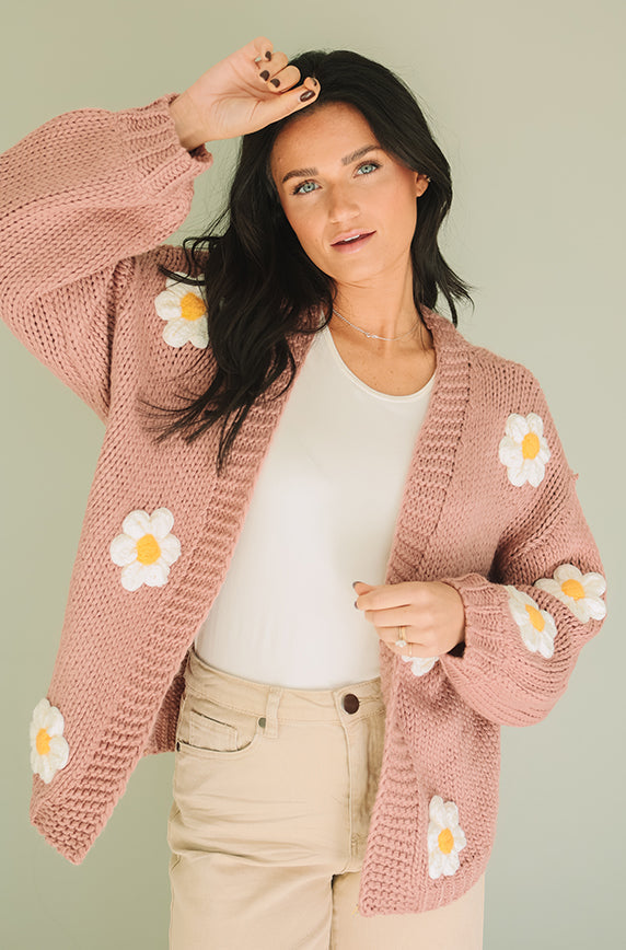 Floral Daisy Dusty Rose Cardigan - FINAL SALE