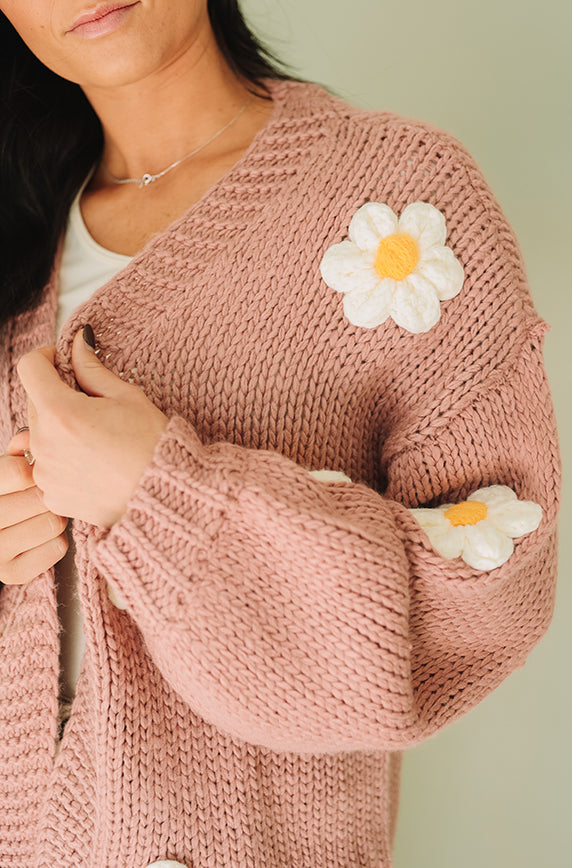 Floral Daisy Dusty Rose Cardigan - FINAL SALE