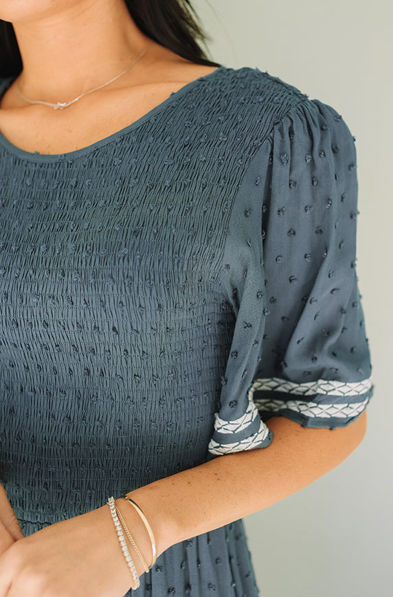 Katie Indigo Embroidered Dress - FINAL SALE