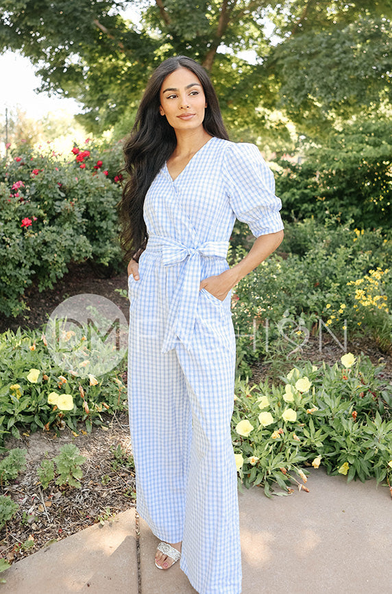 Inverness Blue Gingham Jumpsuit- DM Exclusive - Nursing Friendly - FINAL SALE