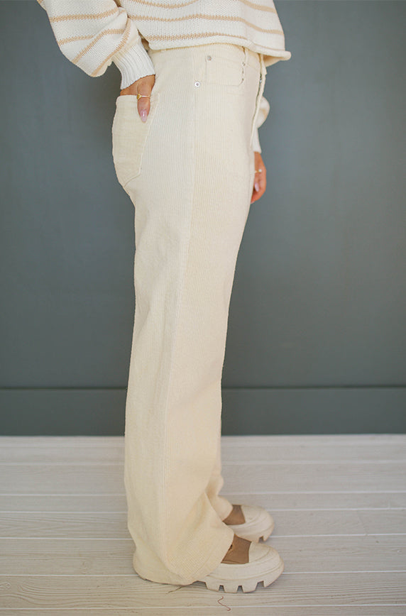 Elise Ivory Wide Leg Corduroy Pants - FINAL SALE