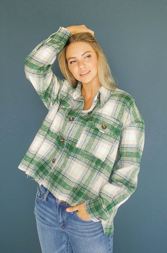 Up Beat Hunter Green Plaid Shacket - FINAL SALE