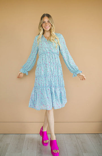 Becca Blue Roses Midi Dress - DM Exclusive - Nursing Friendly - Maternity Friendly - FINAL SALE