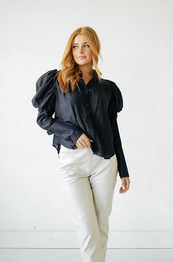 Ursula Puff Sleeve Black Blouse - FINAL SALE