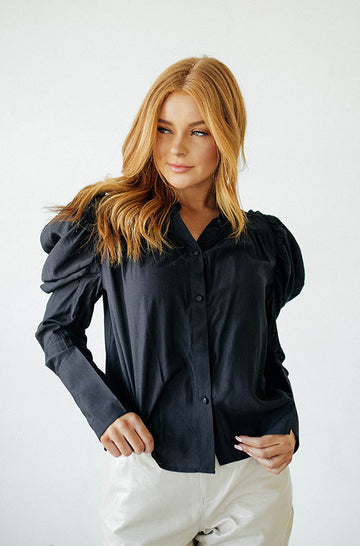 Ursula Puff Sleeve Black Blouse - FINAL SALE