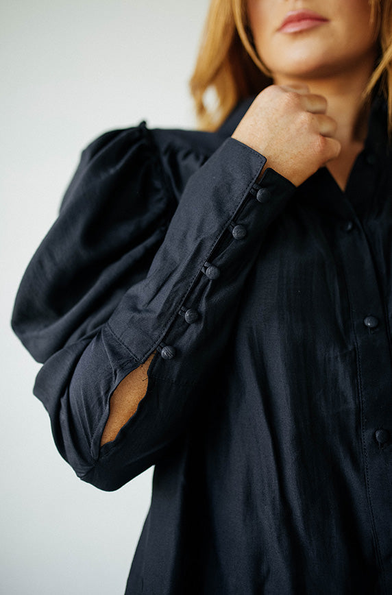 Ursula Puff Sleeve Black Blouse - FINAL SALE