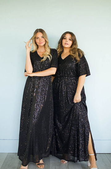 Daphne Black Sequin Gown - DM Exclusive - Maternity Friendly - Restocked