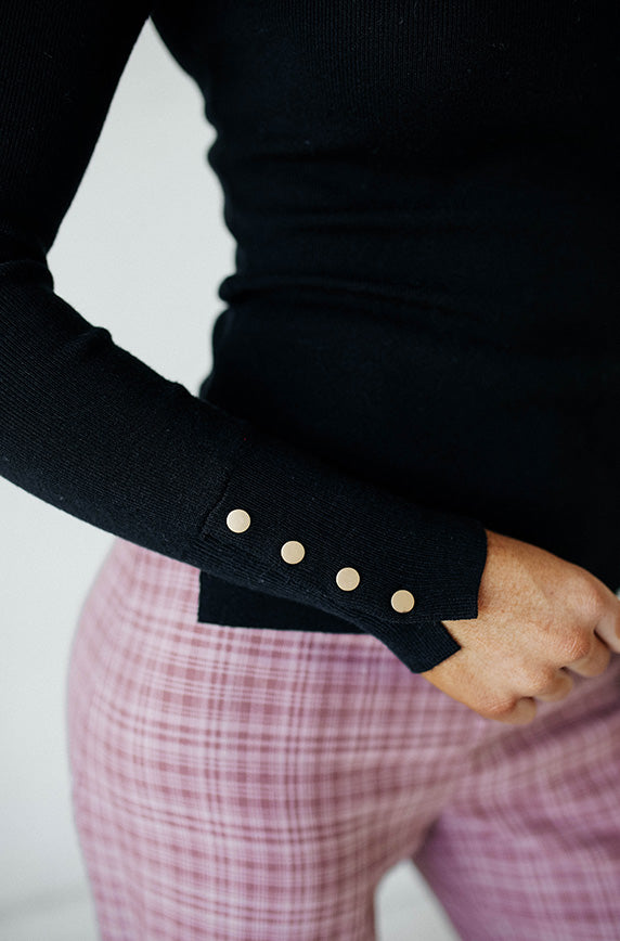Megan Snap Detail Black Sweater- FINAL SALE