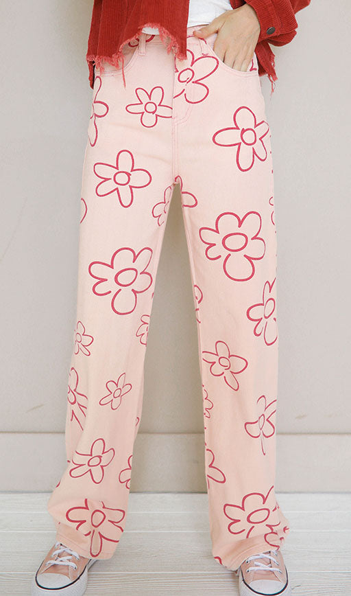 You Make Me Daisy Pink Jeans - FINAL SALE