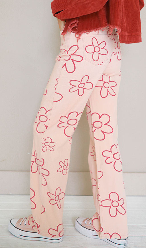 You Make Me Daisy Pink Jeans - FINAL SALE