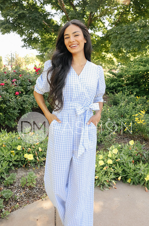 Inverness Blue Gingham Jumpsuit- DM Exclusive - Nursing Friendly - FINAL SALE