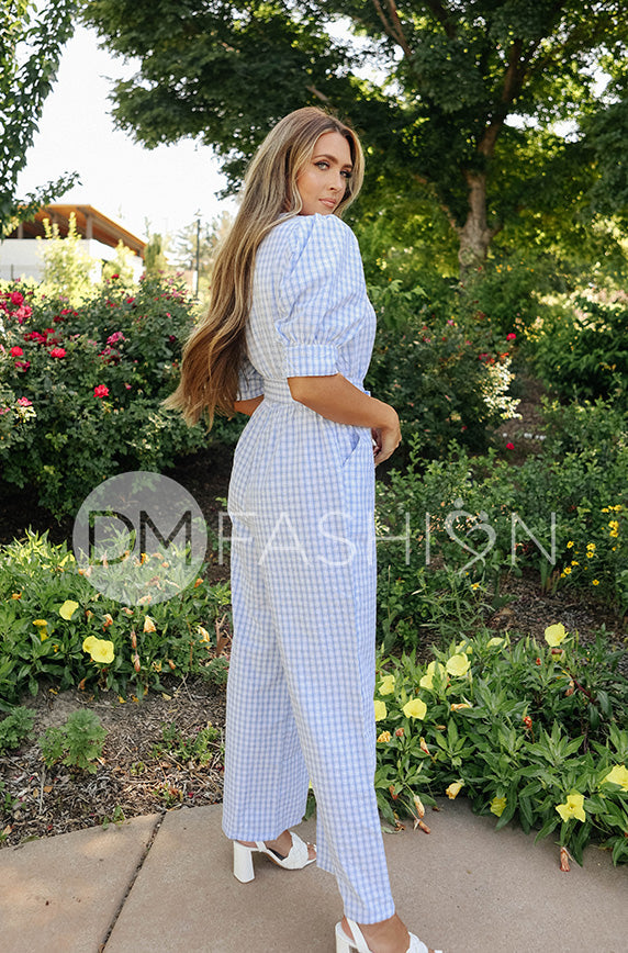 Inverness Blue Gingham Jumpsuit- DM Exclusive - Nursing Friendly - FINAL SALE