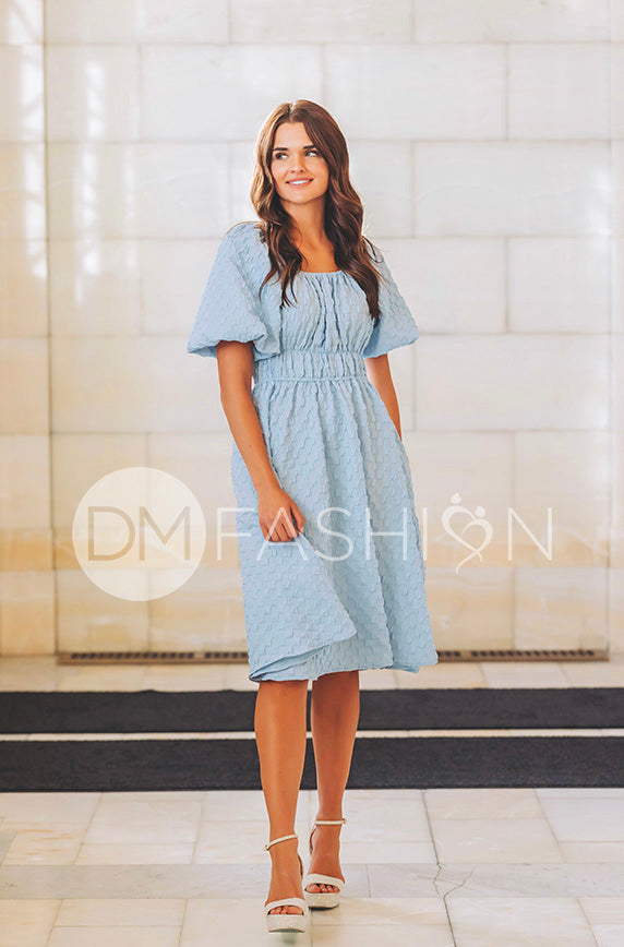 Brynn Crystal Blue Texture Dress - DM Exclusive - Maternity Friendly - FINAL SALE