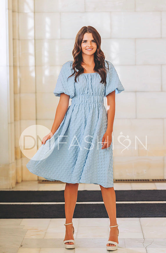 Brynn Crystal Blue Texture Dress - DM Exclusive - Maternity Friendly - FINAL SALE