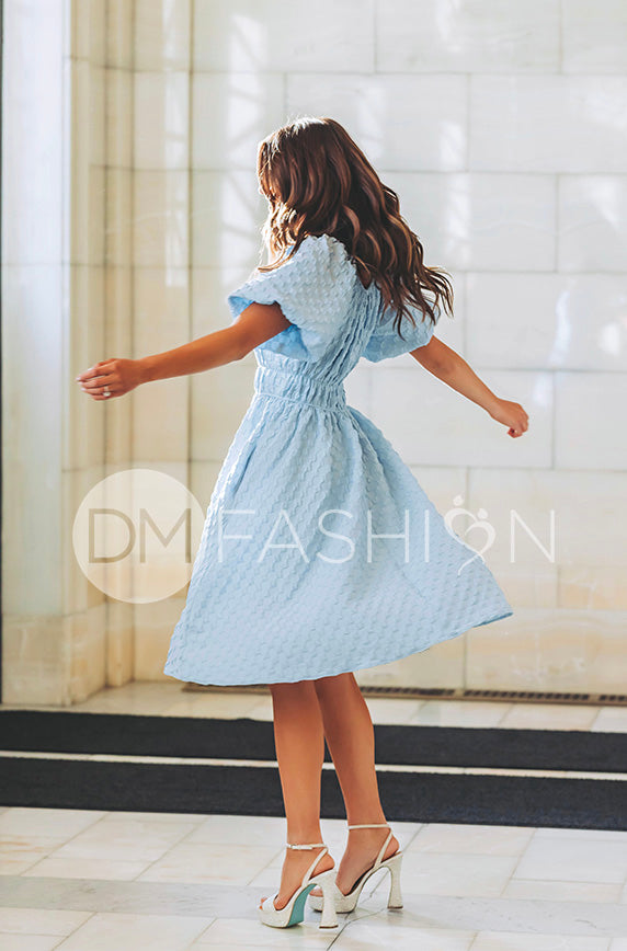 Brynn Crystal Blue Texture Dress - DM Exclusive - Maternity Friendly - FINAL SALE