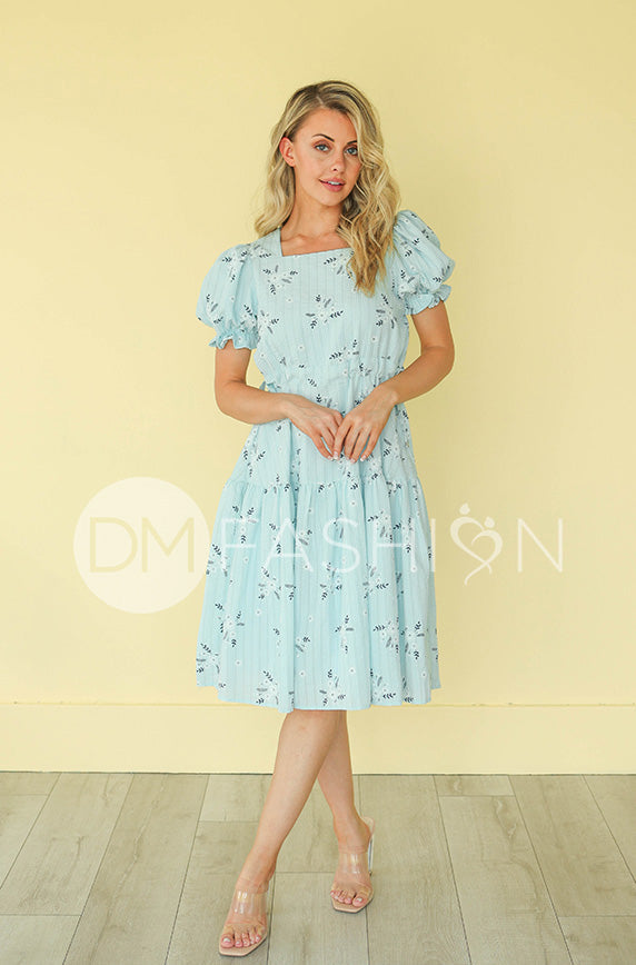 Ellis Blue Floral Midi Dress - DM Exclusive - Restocked - FINAL SALE