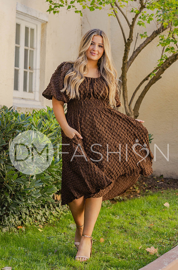 Brynn Coco Brown Texture Dress - DM Exclusive - Maternity Friendly - FINAL SALE