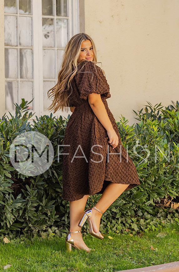 Brynn Coco Brown Texture Dress - DM Exclusive - Maternity Friendly - FINAL SALE