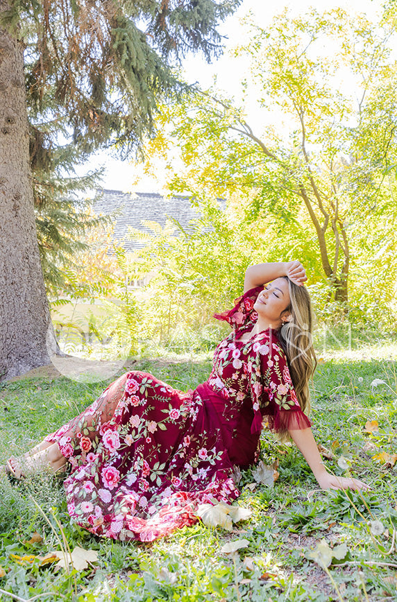 Odette Burgundy Garden Floral Gown - DM Exclusive