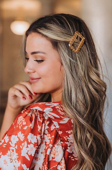 Gold Rectangle Beaded Hair Clip - FINAL SALE - FINAL FEW