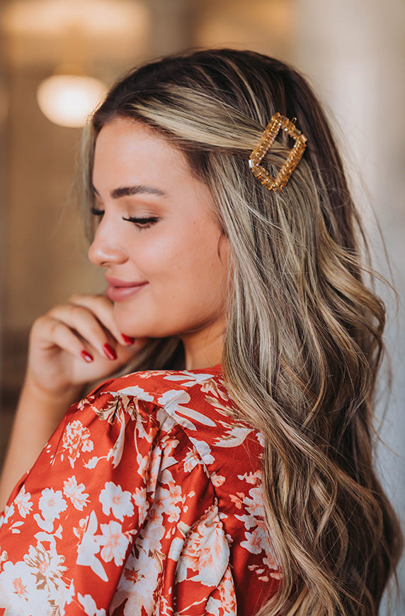 Gold Rectangle Beaded Hair Clip - FINAL SALE - FINAL FEW