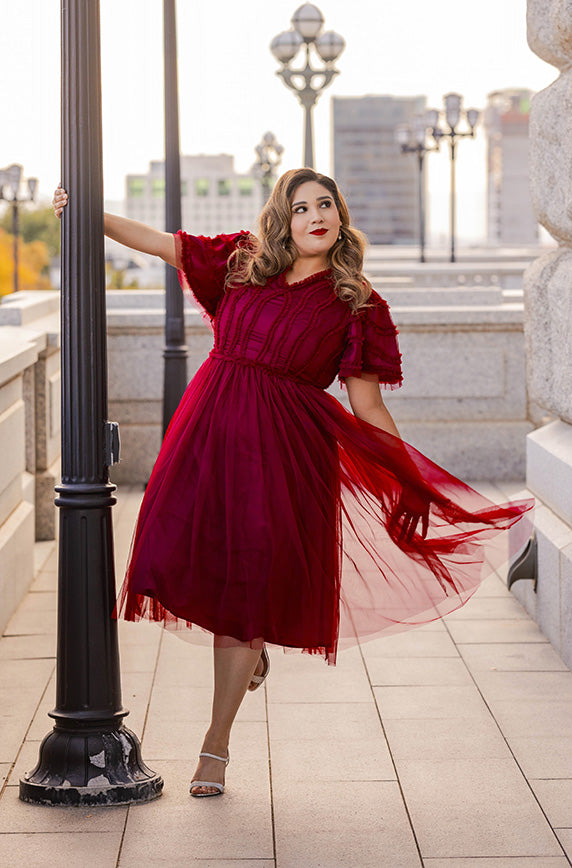 Celeste Burgundy Tulle Dress - DM Exclusive - Restocked