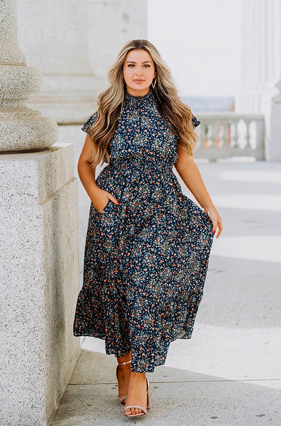 Skyler Navy Blossoms Smocked Maxi Dress ¨C DM Exclusive - Maternity Friendly - Restocked- LOW STOCK