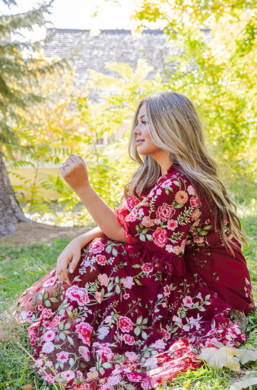 Odette Burgundy Garden Floral Gown - DM Exclusive