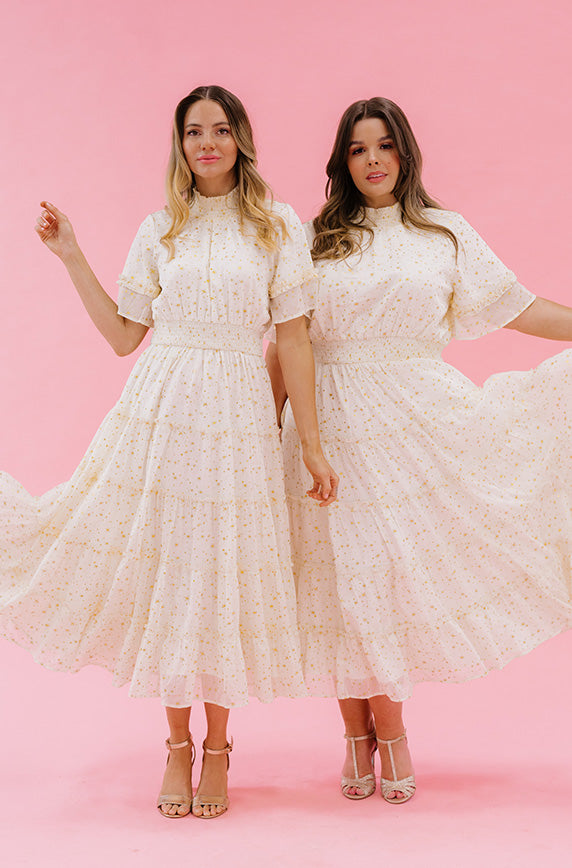 Dakota Cr¨¦me Gold Stars Dress - DM Exclusive - Maternity Friendly- FINAL SALE