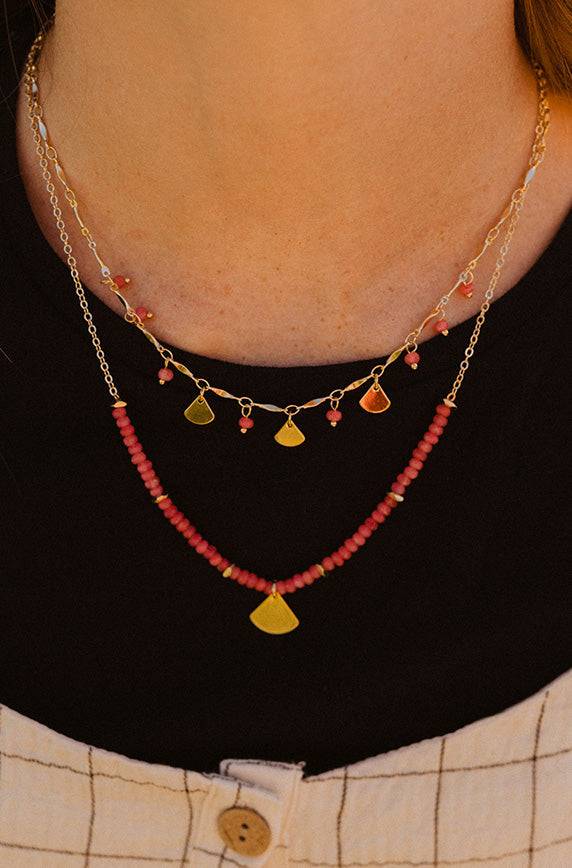 Gold 2 Layer Pink Bead Necklace - FINAL SALE