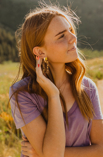 Gold Stud Rectangle Clear Gold Foil Earring - FINAL SALE
