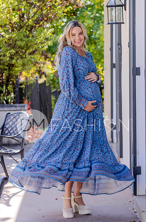 Kali Blue Floral Dress - DM Exclusive - Maternity Friendly
