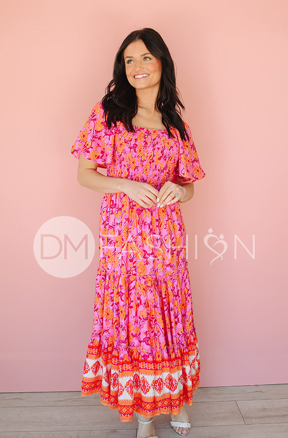 Leilani Tropical Pink Floral Smocked Dress - DM Exclusive - Maternity Friendly