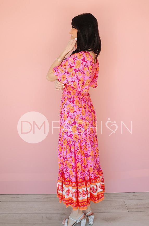 Leilani Tropical Pink Floral Smocked Dress - DM Exclusive - Maternity Friendly