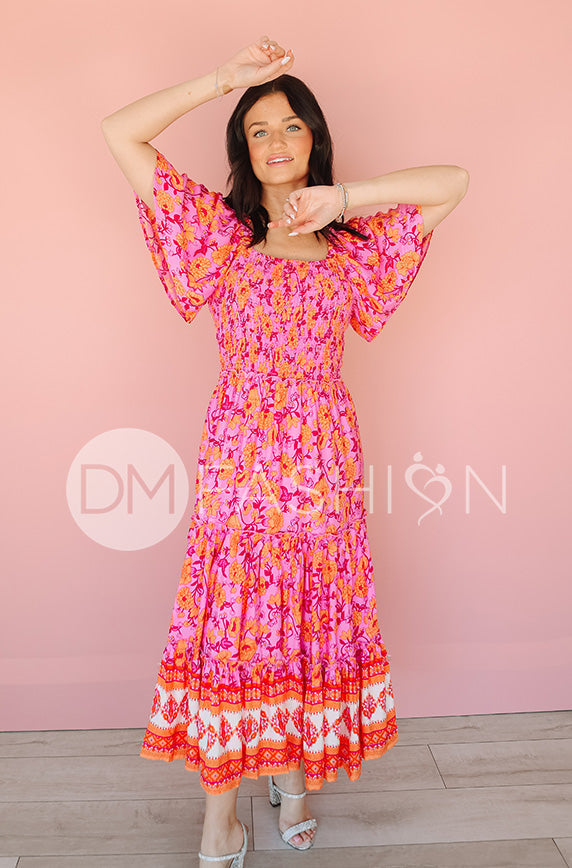 Leilani Tropical Pink Floral Smocked Dress - DM Exclusive - Maternity Friendly