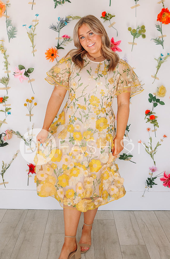 Lillian Duchess Yellow Floral Dress - DM Exclusive