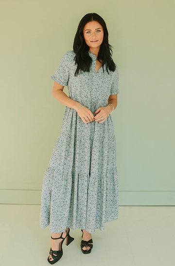 Fallon Dusty Blue Floral Dress - FINAL SALE
