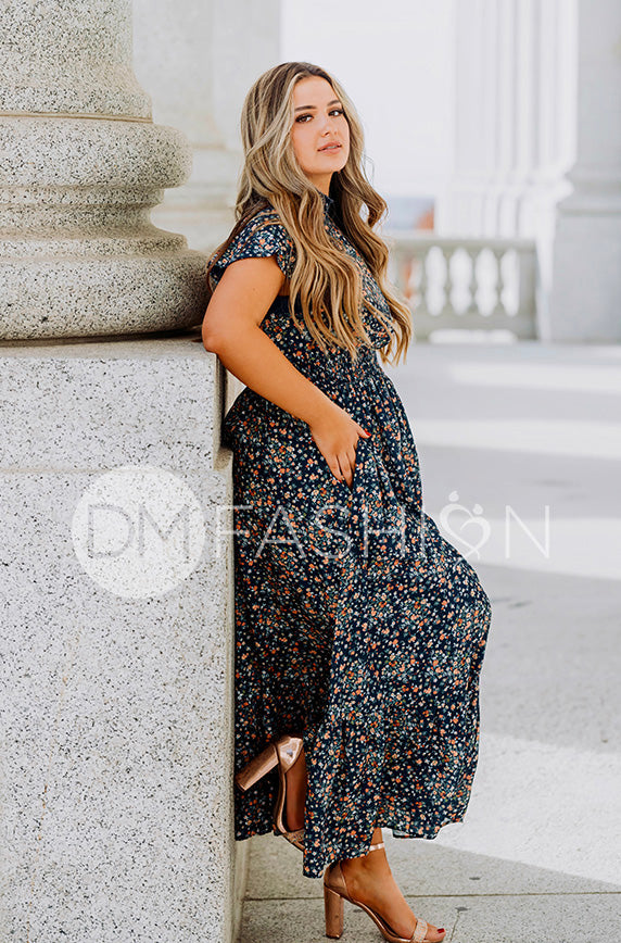 Skyler Navy Blossoms Smocked Maxi Dress ¨C DM Exclusive - Maternity Friendly - Restocked- LOW STOCK