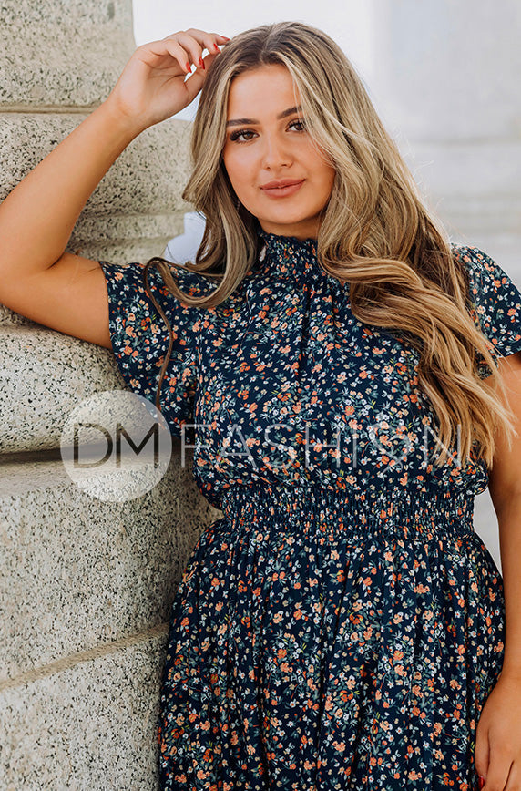 Skyler Navy Blossoms Smocked Maxi Dress ¨C DM Exclusive - Maternity Friendly - Restocked- LOW STOCK