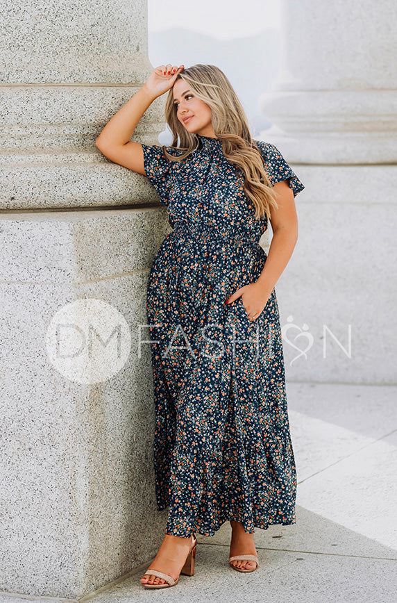 Skyler Navy Blossoms Smocked Maxi Dress ¨C DM Exclusive - Maternity Friendly - Restocked- LOW STOCK