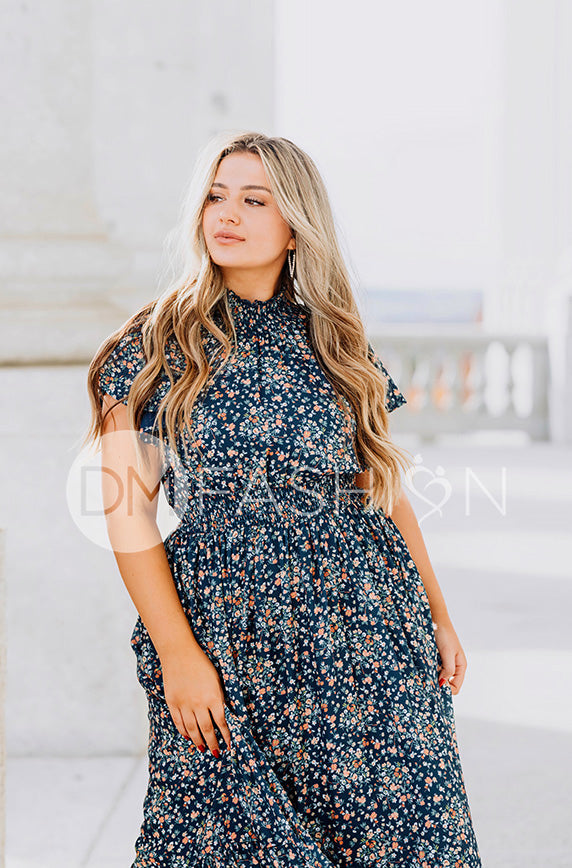 Skyler Navy Blossoms Smocked Maxi Dress ¨C DM Exclusive - Maternity Friendly - Restocked- LOW STOCK