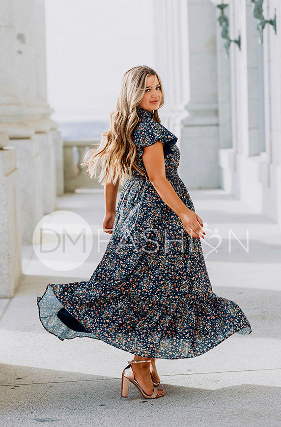 Skyler Navy Blossoms Smocked Maxi Dress ¨C DM Exclusive - Maternity Friendly - Restocked- LOW STOCK