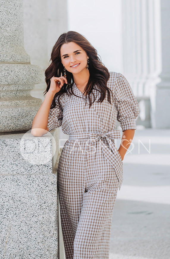 Inverness Nutmeg Gingham Jumpsuit - DM Exclusive - Nursing Friendly - FINAL SALE