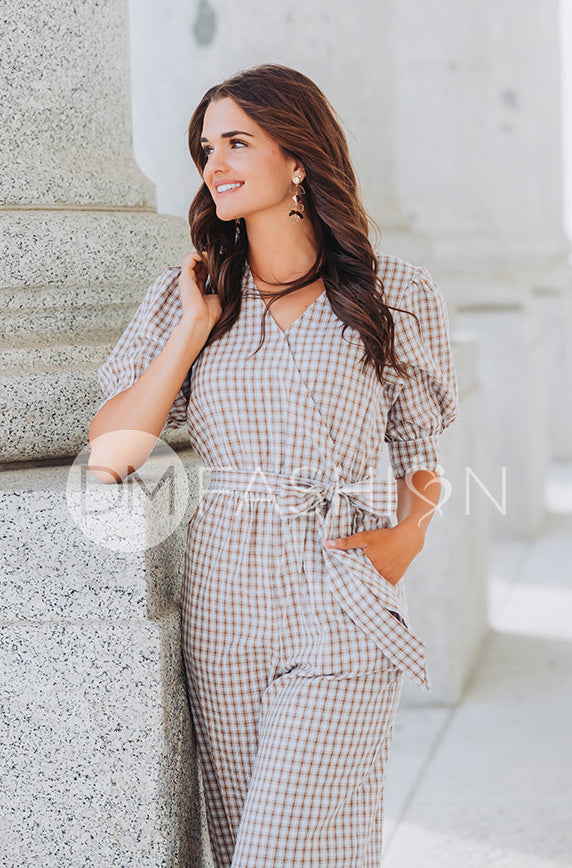 Inverness Nutmeg Gingham Jumpsuit - DM Exclusive - Nursing Friendly - FINAL SALE
