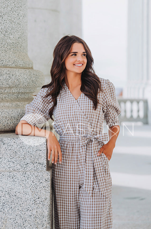 Inverness Nutmeg Gingham Jumpsuit - DM Exclusive - Nursing Friendly - FINAL SALE