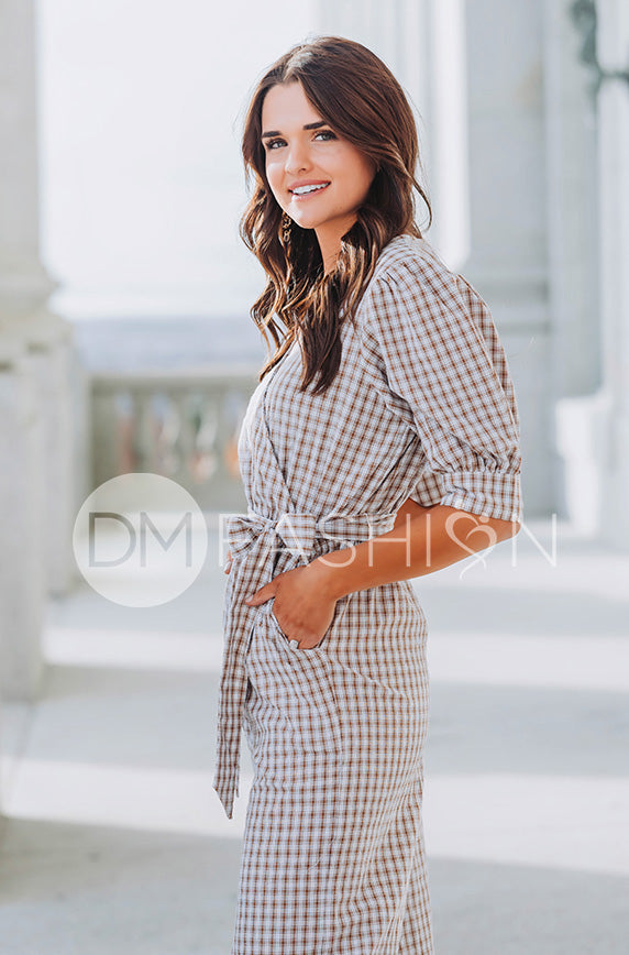 Inverness Nutmeg Gingham Jumpsuit - DM Exclusive - Nursing Friendly - FINAL SALE