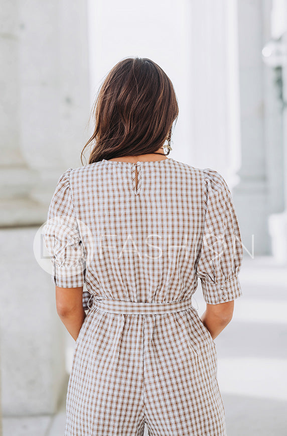 Inverness Nutmeg Gingham Jumpsuit - DM Exclusive - Nursing Friendly - FINAL SALE