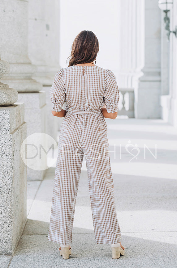 Inverness Nutmeg Gingham Jumpsuit - DM Exclusive - Nursing Friendly - FINAL SALE