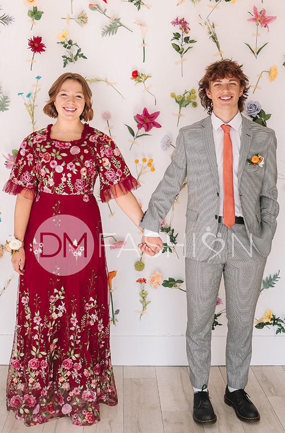 Odette Burgundy Garden Floral Gown - DM Exclusive