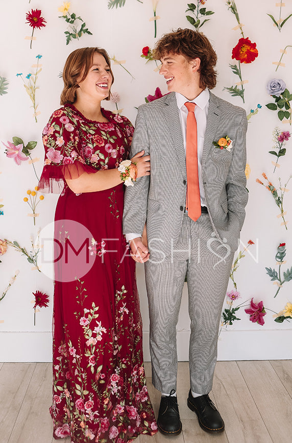 Odette Burgundy Garden Floral Gown - DM Exclusive